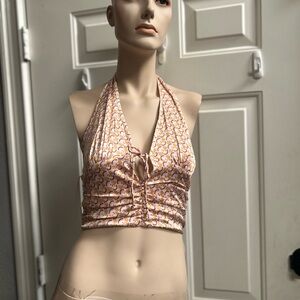 Cotton Candy LA Pink & Yellow Halter Crop Top Sz S